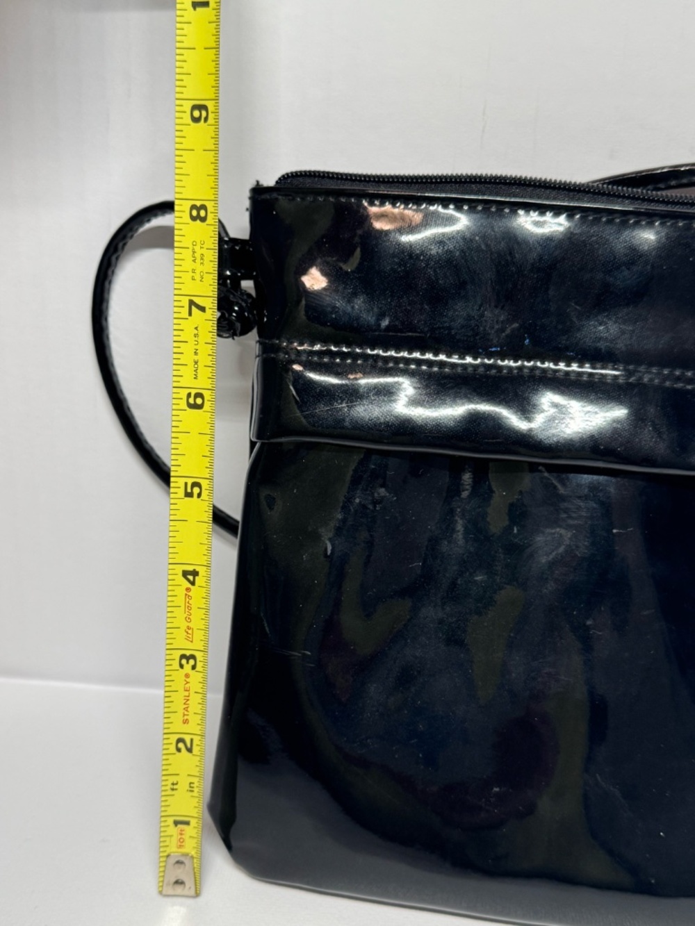 Bechamel Black Patent Leather Crossbody Bag Minimalist Glossy Shoulder Purse - Picture 10 of 11